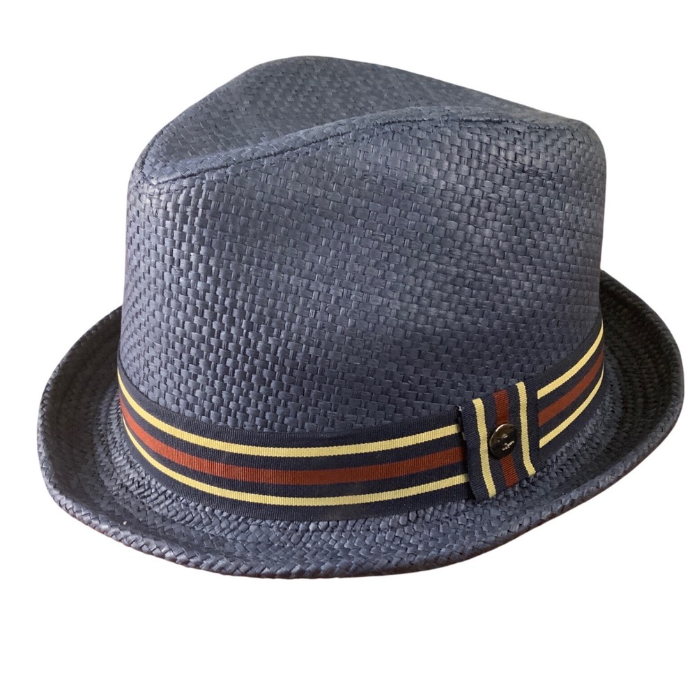 Peter Grimm Deppo Navy Blue Straw Fedora Hat Mens L/XL PGF1108-NVY-LX New